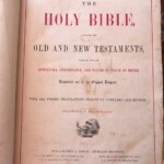 The leading page is outlined in a red border and has the words "Holy Bible" and the lines "Apocrypa, Concordance, and Psalms of David in Metre" and " beautifully illustrated" printed in red.
