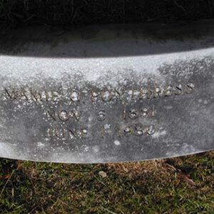 Poythress, Mamie/Mary Frances (Grace) 1881 - 1980; wife of Robt Lee Poythress (b.1871)
Magnolia; 2638 23rd Av; Meridian, MS
Lot 33, Section 79