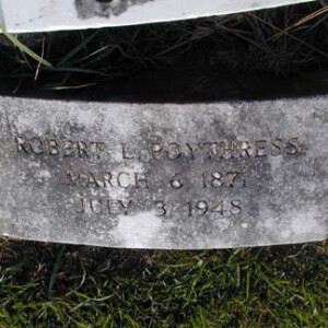 Poythress, Robert Lee 1871 - 1948; son of James Speed Poythress
Magnolia; 2638 23rd Av; Meridian, MS
Lot 33, Section 79