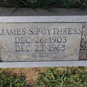 Poythress, James Stroble 1903 - 1965; son of James David Poythress (b.1869)
Magnolia; 2638 23rd Av; Meridian, MS
Lot 5, Section 73