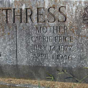 Poythress, Carrie Price (Shephard) 1877 - 1946; wife of James David Poythress (b.1869)
Magnolia; 2638 23rd Av; Meridian, MS
Lot 5, Section 73