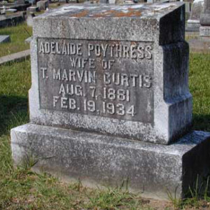 Curtis, Adelaide (Poythress) 1881 - 1934; dtr of Algernon Edw Poythress
Magnolia; 2638 23rd Av; Meridian, MS
Lot 3, Section 74