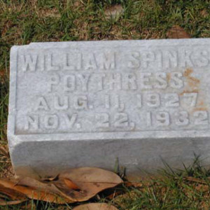 Poythress, William Spinks 1927 - 1932; son of Ben/Bennie Edward Poythress Sr. (b.1893)
Magnolia; 2638 23rd Av; Meridian, MS
Lot 4, Section 5
