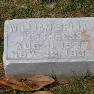 Poythress, William Spinks 1927 - 1932; son of Ben/Bennie Edward Poythress Sr. (b.1893)
Magnolia; 2638 23rd Av; Meridian, MS
Lot 4, Section 5