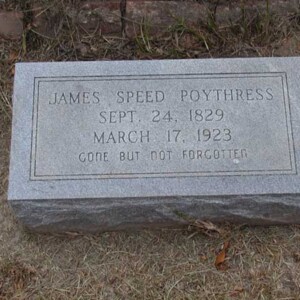 Poythress, James Speed 1829 - 1923; son of David Poythress & Mary Speed Dortch; Rose Hill; 7th St. & 40th Av; Meridian, MS
Lot 358, near SE corner of Cemetery